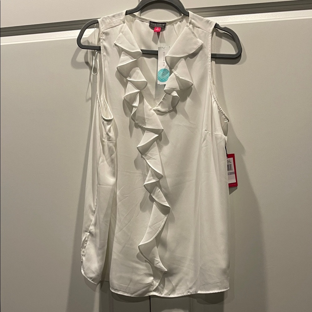 Vince Camuto Ivory Ruffle Front Blouse